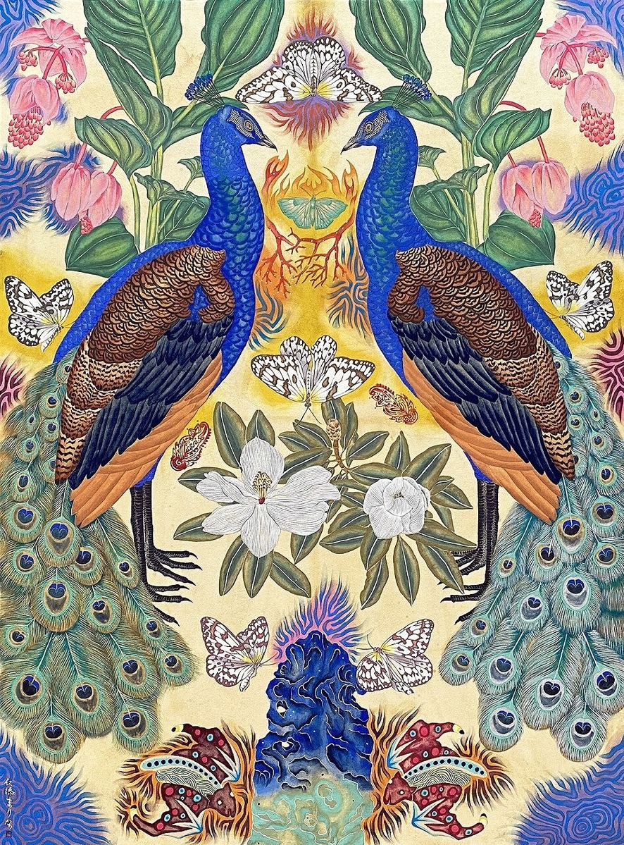 仁添まりな《琉球花鳥 ニライカナイの孔雀》2023年1200