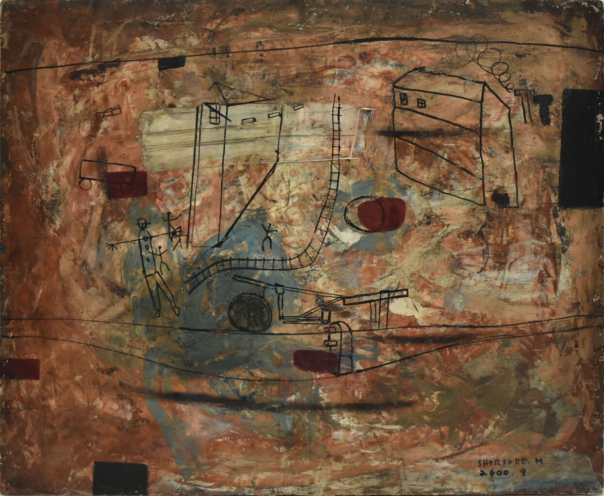 松本竣介「構図」油彩 (2)tri