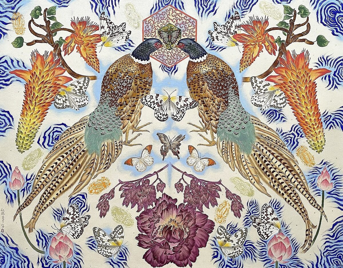 仁添まりな《琉球花鳥 ニライカナイの雉子》2023年1200