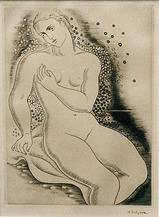 長谷川潔水浴の裸婦