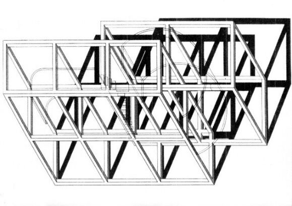 貝島邸 初期案概念アクソメ図