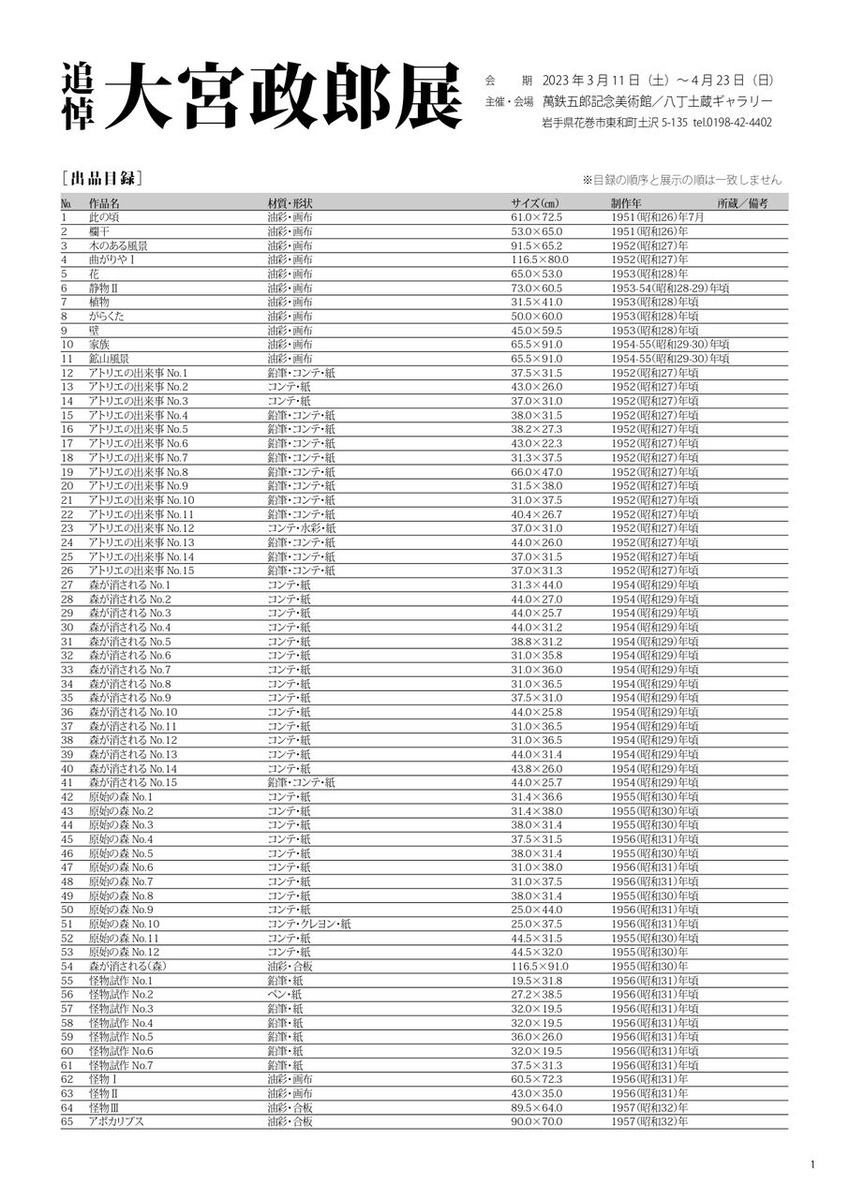 大宮政郎展　出品目録1