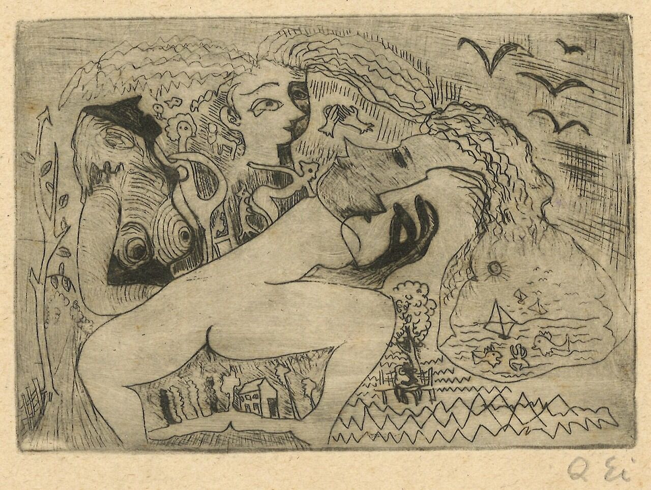 No.3　瑛九　銅版画　海辺の朝