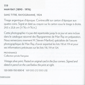 マン・レイ　サザビーカタログ