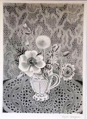 サインを頂いた長谷川潔の「花」