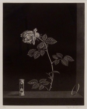 長谷川潔「薔薇と時」