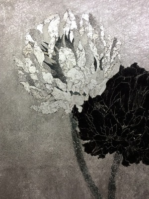 二日目、左の花を箔押し