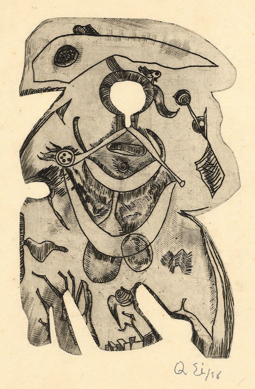 No.5　瑛九　銅版画　人形
