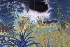 『森の泉』和紙に岩絵具、パネル