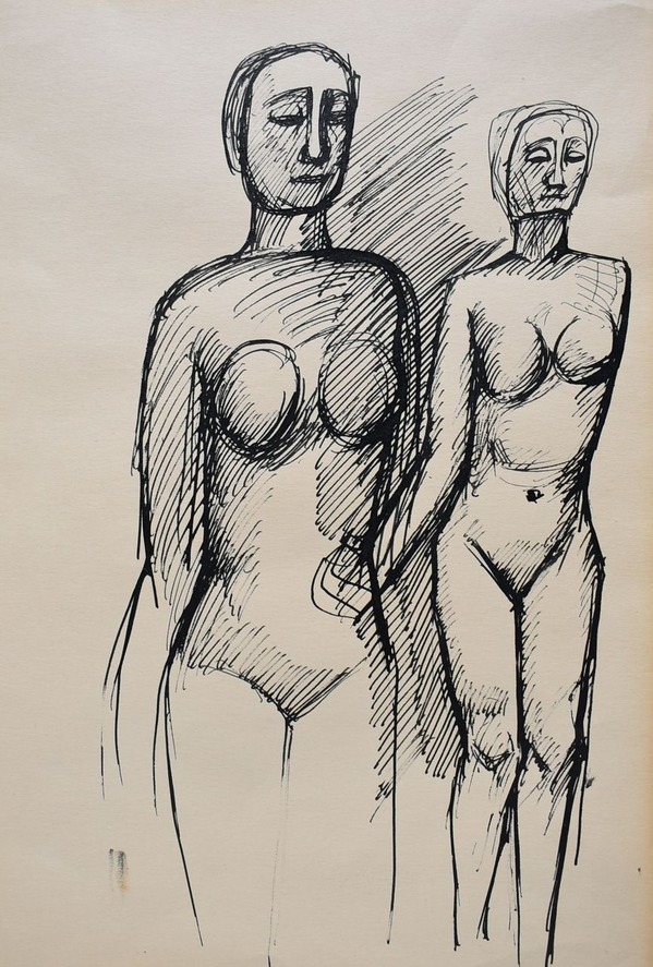 海老原喜之助「二人の裸婦」ペン