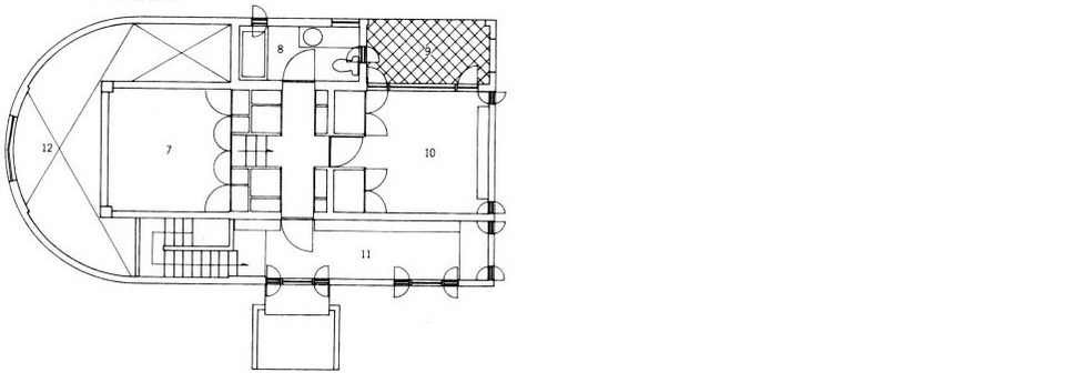 矢野邸 設計案2階平面図(『建築文化』1974年12月)